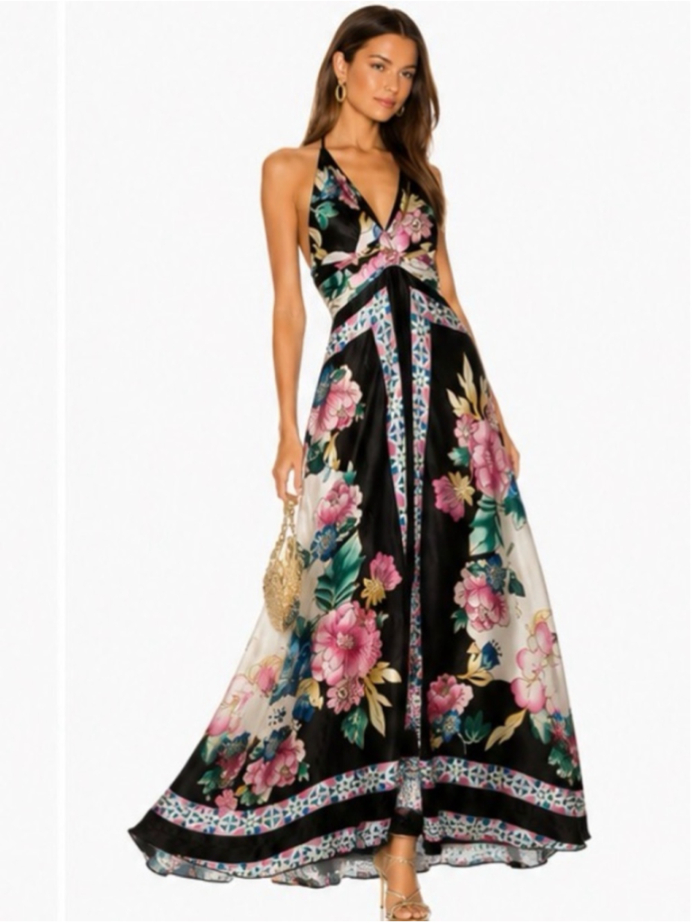 kopa Vintage Inspired Floral Satin Halter Maxi Dress Boho Y2K Resort Glam